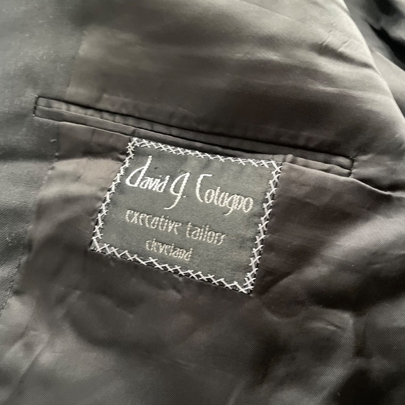 Size XXL David G. Cotugno Mens 2 Button Silk Wool Blazer Jacket Black Stripes - Picture 11 of 11